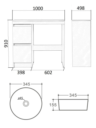 Тумба напольная под стиральную машину с раковиной Orange Sistema STM-100TUW+B07-345B белый